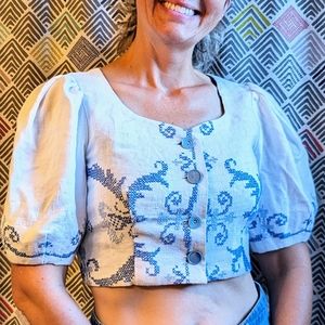 HANDMADE CROPPED BLOUSE from a vintage tablecloth S
